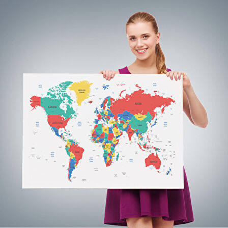 Harita Sepeti Dünya Haritası Dekoratif Kanvas Tablo 1081