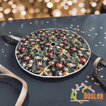 Yılbaşı Temalı Yeniyıl Figür Desenli Yılbaşı Ayak Halısı, Noel Ağacı Altı Örtüsü, Yeniyıl Çam Ağacı Eteği Yıkanabilir Cırtlı