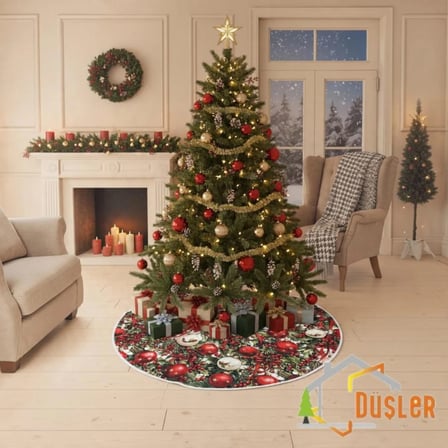 Yılbaşı Temalı Yeniyıl Figür Desenli Yılbaşı Ayak Halısı, Noel Ağacı Altı Örtüsü, Yeniyıl Çam Ağacı Eteği Yıkanabilir Cırtlı