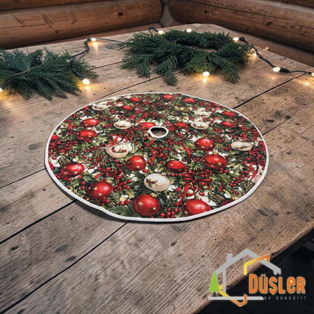 Yılbaşı Temalı Yeniyıl Figür Desenli Yılbaşı Ayak Halısı, Noel Ağacı Altı Örtüsü, Yeniyıl Çam Ağacı Eteği Yıkanabilir Cırtlı