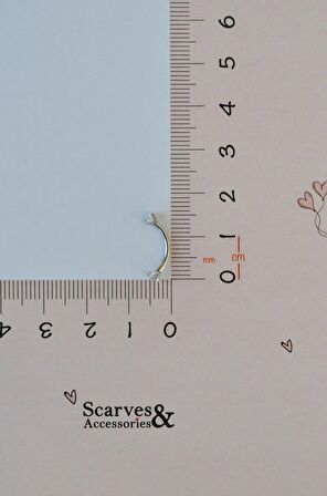 Minimal Çelik İki Ucu Taşlı Göbek Piercingi Gümüş Renkli