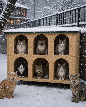 Kedi evi kedi yuvası 5 yuva 1 mamalık ısı ve su yalıtımlı