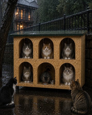 Kedi evi kedi yuvası 5 yuva 1 mamalık ısı ve su yalıtımlı