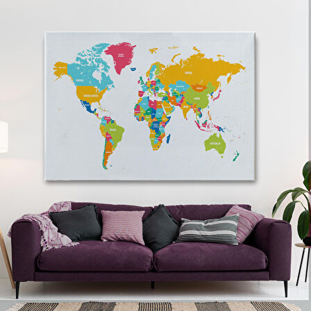 Harita Sepeti Dünya Haritası Dekoratif Kanvas Tablo 1082