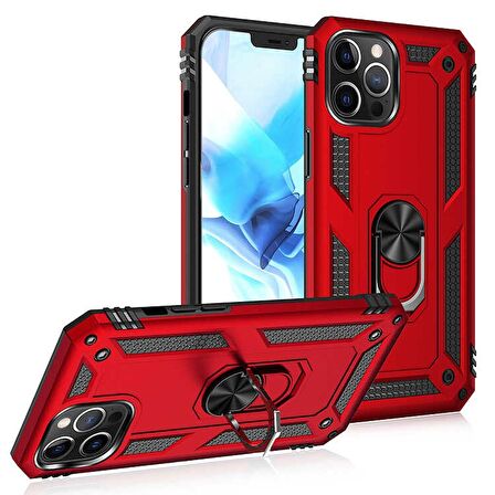 Gpack Apple iPhone 12 Pro Kılıf Tank Koruma Vega Standlı Yüzüklü Mıknatıslı