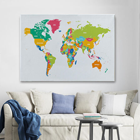 Harita Sepeti Dünya Haritası Dekoratif Kanvas Tablo 1083