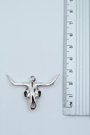 2'li Bufalo Boğa Kuru Kafa Gümüş Kaplama Kolye Seti