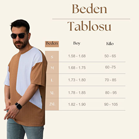 Tişört Erkek Parçalı Desen Regular Fit Bisiklet Yaka Bürümcük Tshirt Erkek T-Shir