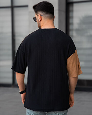 Tişört Erkek Parçalı Desen Regular Fit Bisiklet Yaka Bürümcük Tshirt Erkek T-Shir