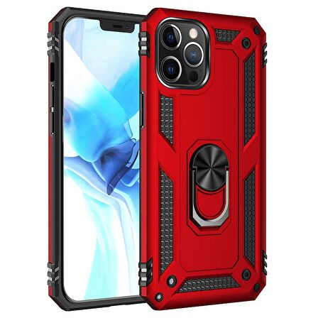 Gpack Apple iPhone 12 Pro Max Kılıf Tank Koruma Vega Standlı Yüzüklü MıknatıslıNano Glass
