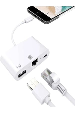 Iphone 7 8 X 11 11 Pro 12 13 13 14 Pro Max ve Ipad Uyumlu Usb Ethernet Lightning Şarj Adaptörü 3in1