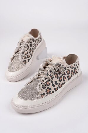 Muggo DAMSEL Bağcıklı Taşlı Kadın Günlük Denim Sneaker Spor Ayakkabı