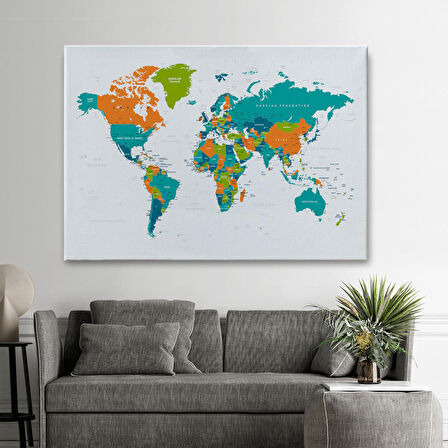 Harita Sepeti Dünya Haritası Dekoratif Kanvas Tablo 1085