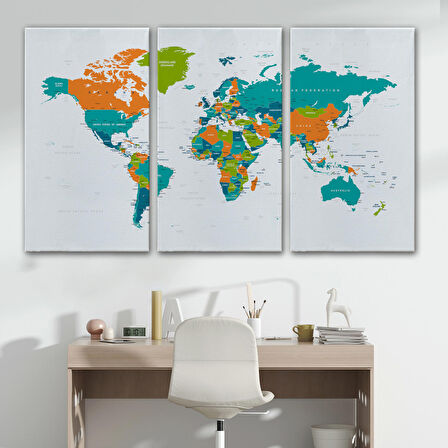 Harita Sepeti Dünya Haritası Dekoratif Kanvas Tablo 1085