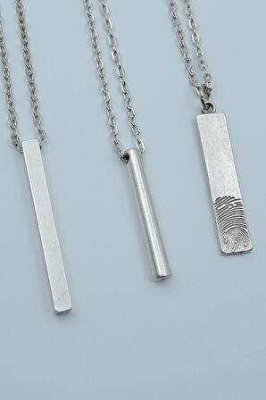 3'lü Çubuk Prizma Silindir Parmak İzi Gümüş Kaplama Kolye Seti
