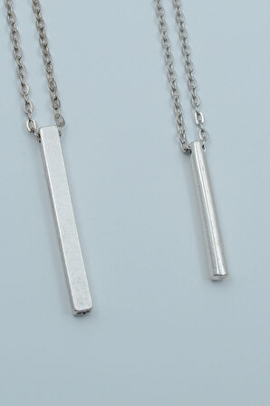 2'li Çubuk Prizma Silindir Gümüş Kaplama Kolye Seti