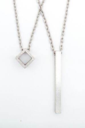 2'li Uzun Çubuk - Küp Erkek Kadın Kolye Seti 925 Ayar Gümüş Kaplama