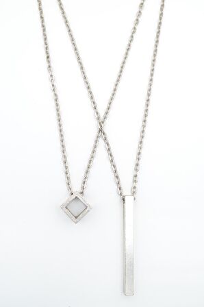 2'li Uzun Çubuk - Küp Erkek Kadın Kolye Seti 925 Ayar Gümüş Kaplama