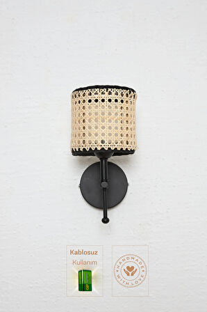 Hazeran & Rattan Siyah Yukarı Duvar Aydınlatması Kablosuz Pilli Ledli Aplik