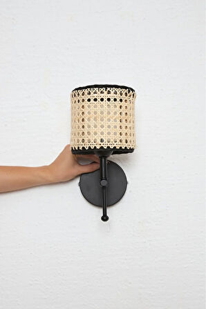 Hazeran & Rattan Siyah Yukarı Duvar Aydınlatması Kablosuz Pilli Ledli Aplik