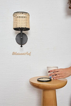 Hazeran & Rattan Siyah Yukarı Duvar Aydınlatması Kablosuz Pilli Ledli Aplik