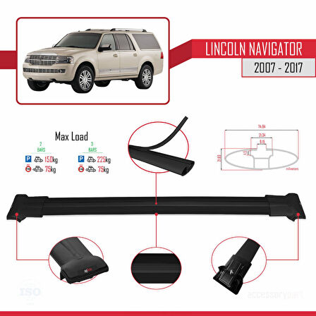 Lincoln Navigator 2007-2017 Arası ile Uyumlu FLY Model Ara Atkı Tavan Barı Siyah 2 Adet
