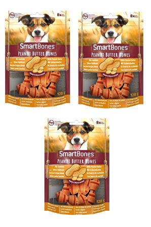 Smartbones Tavuklu ve Fıstık Ezmeli Mini Kemik 8 Li 128 Gr. X 3 Adet