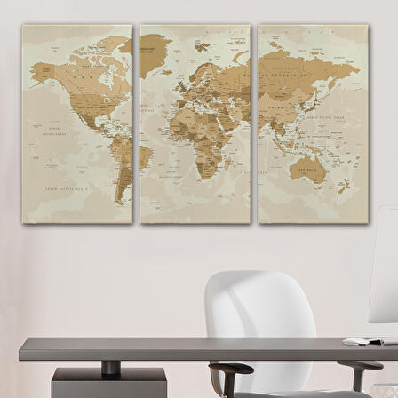 Harita Sepeti Dünya Haritası Dekoratif Kanvas Tablo 1086