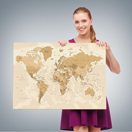 Harita Sepeti Dünya Haritası Dekoratif Kanvas Tablo 1086