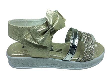 OrtopedikAL Grafen Patik Kız Çocuk Sandalet Altın Dore Şeffaf Taşlı Abiye Ayakkabı