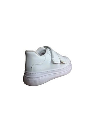 1087 Kız Çocuk BeyazSiyah Cırtlı Sneaker Günlük Spor Ayakkabı