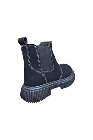 OrtopedikAL 1087 Filet Unisex Erkek Ve Kız Çocuk  Bot Siyah Süet Yanı Lastikli ve Fermuarlı Anatomik