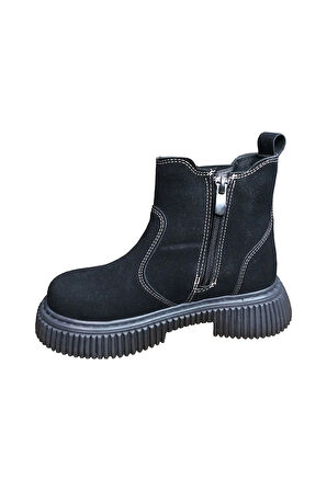 OrtopedikAL 1087 Filet Unisex Erkek Ve Kız Çocuk  Bot Siyah Süet Yanı Lastikli ve Fermuarlı Anatomik