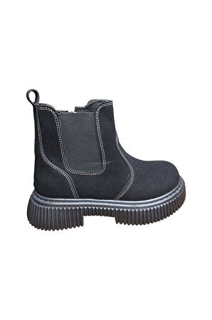 OrtopedikAL 1087 Filet Unisex Erkek Ve Kız Çocuk  Bot Siyah Süet Yanı Lastikli ve Fermuarlı Anatomik