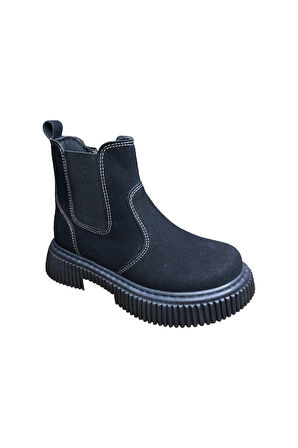 OrtopedikAL 1087 Filet Unisex Erkek Ve Kız Çocuk  Bot Siyah Süet Yanı Lastikli ve Fermuarlı Anatomik