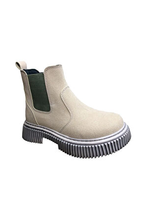 OrtopedikAL 1087 Filet Unisex Erkek Ve Kız Çocuk  Bot Bej Süet Yanı Lastikli ve Fermuarlı Anatomik