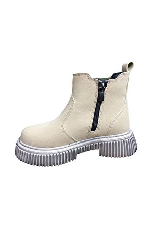 OrtopedikAL 1087 Filet Unisex Erkek Ve Kız Çocuk  Bot Bej Süet Yanı Lastikli ve Fermuarlı Anatomik