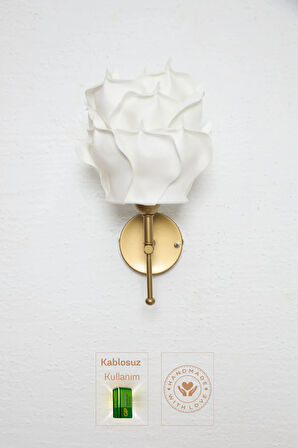 Dekor Eva Gül Üst Beyaz-metal Eskitme Gold Kablosuz Pilli Ledli Duvar Aydınlatması Aplik