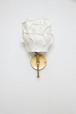 Dekor Eva Gül Üst Beyaz-metal Eskitme Gold Kablosuz Pilli Ledli Duvar Aydınlatması Aplik