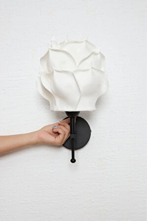 Beyaz Eva Gül Tasarım Kablosuz Pilli Duvar Aydınlatması Kablosuz Pilli Aplik - Alt Siyah