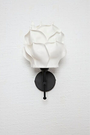Beyaz Eva Gül Tasarım Kablosuz Pilli Duvar Aydınlatması Kablosuz Pilli Aplik - Alt Siyah