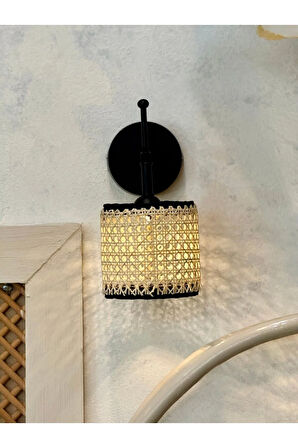 Hazeran & Rattan Siyah Duvar Aydınlatması Kablosuz Pilli Ledli Aplik