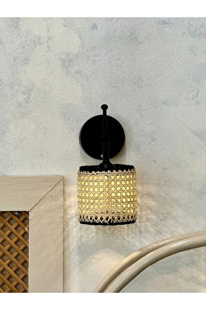 Hazeran & Rattan Siyah Duvar Aydınlatması Kablosuz Pilli Ledli Aplik