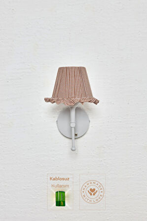 Kahverengi Pötikare Duvar Aydınlatması Metal Beyaz Ayak Kablosuz Pilli Ledli Aplik