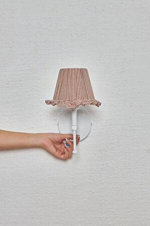 Kahverengi Pötikare Duvar Aydınlatması Metal Beyaz Ayak Kablosuz Pilli Ledli Aplik