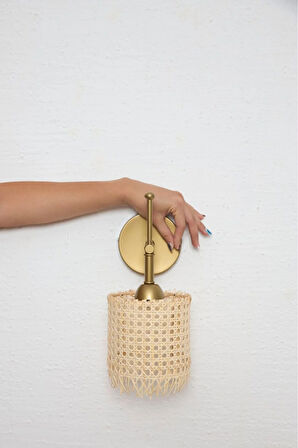 Hazeran & Rattan Aşağı Kablosuz Pilli Duvar Aydınlatması Aplik - Alt Eskitme Gold