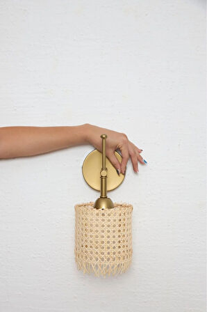 Hazeran & Rattan Aşağı Kablosuz Pilli Duvar Aydınlatması Aplik - Alt Eskitme Gold