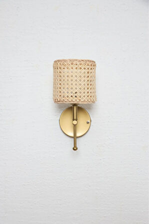 Hazeran & Rattan Doğal Yukarı Eskitme Gold Duvar Aydınlatması Kablosuz Pilli Ledli Aplik