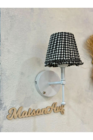 Siyah Pötikare Duvar Aydınlatması Metal Beyaz Ayak Kablosuz Pilli Ledli Aplik