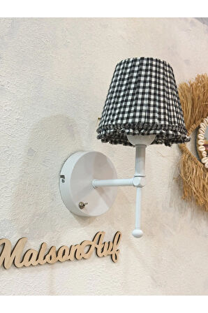 Siyah Pötikare Duvar Aydınlatması Metal Beyaz Ayak Kablosuz Pilli Ledli Aplik